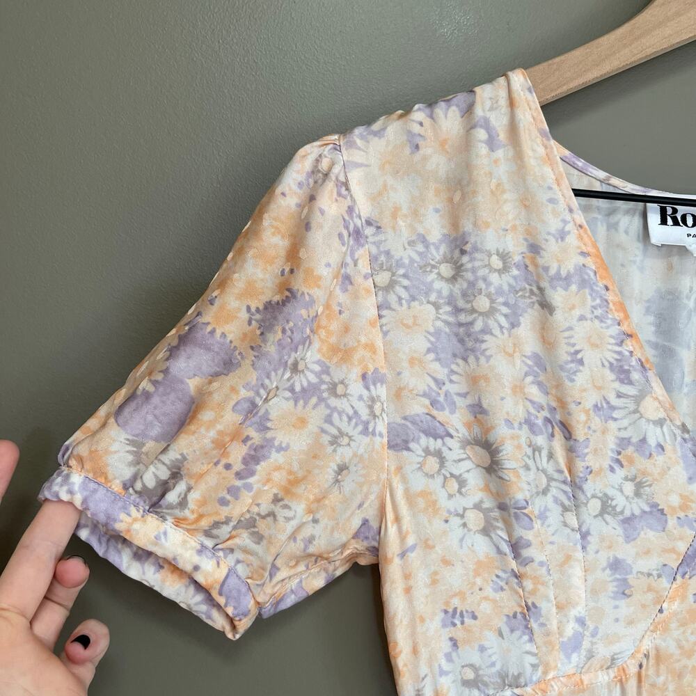 Rouje Linette Dress in Peach FR34 (XS) Pastel Pink Cream Blue Satin Maxi French - Picture 9 of 16